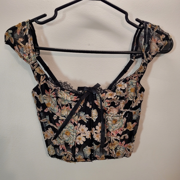 Victoria’s Secret Dream Angels Black Floral Unlined Bra Top Bustier In 32b - Picture 9 of 9